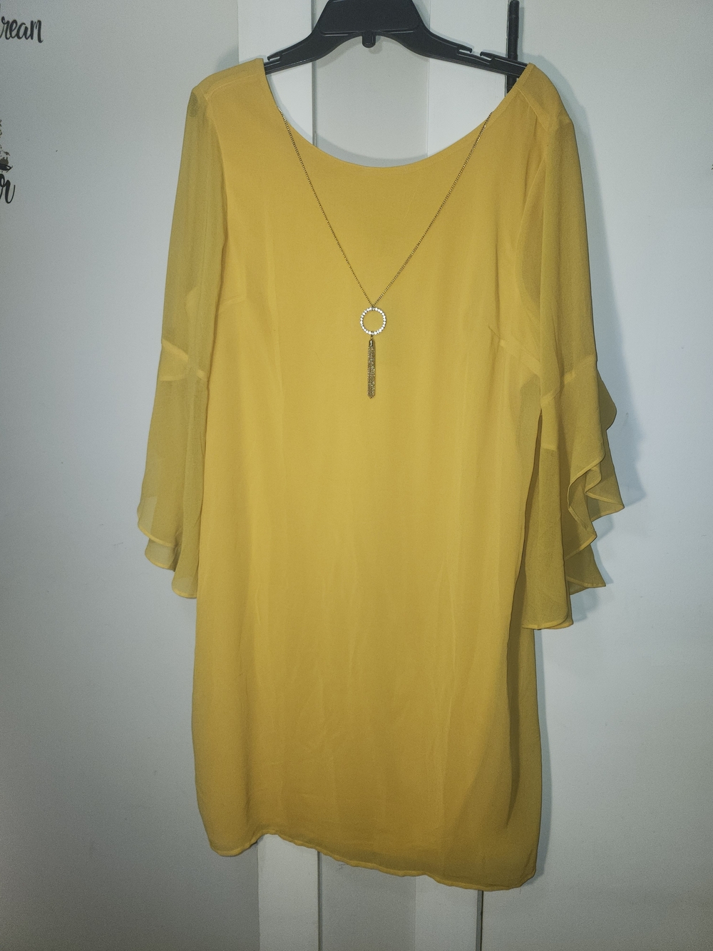 Thalia Sodi Yellow Long Sleeve Layered Flutter Dress